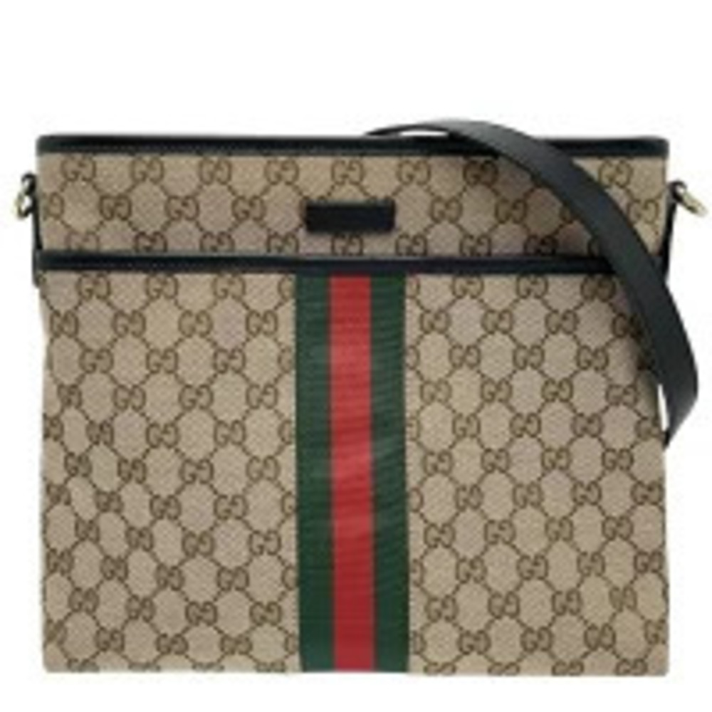Gucci Shoulder Bag Sherry Crossbody GG Canvas Leather Beige Black